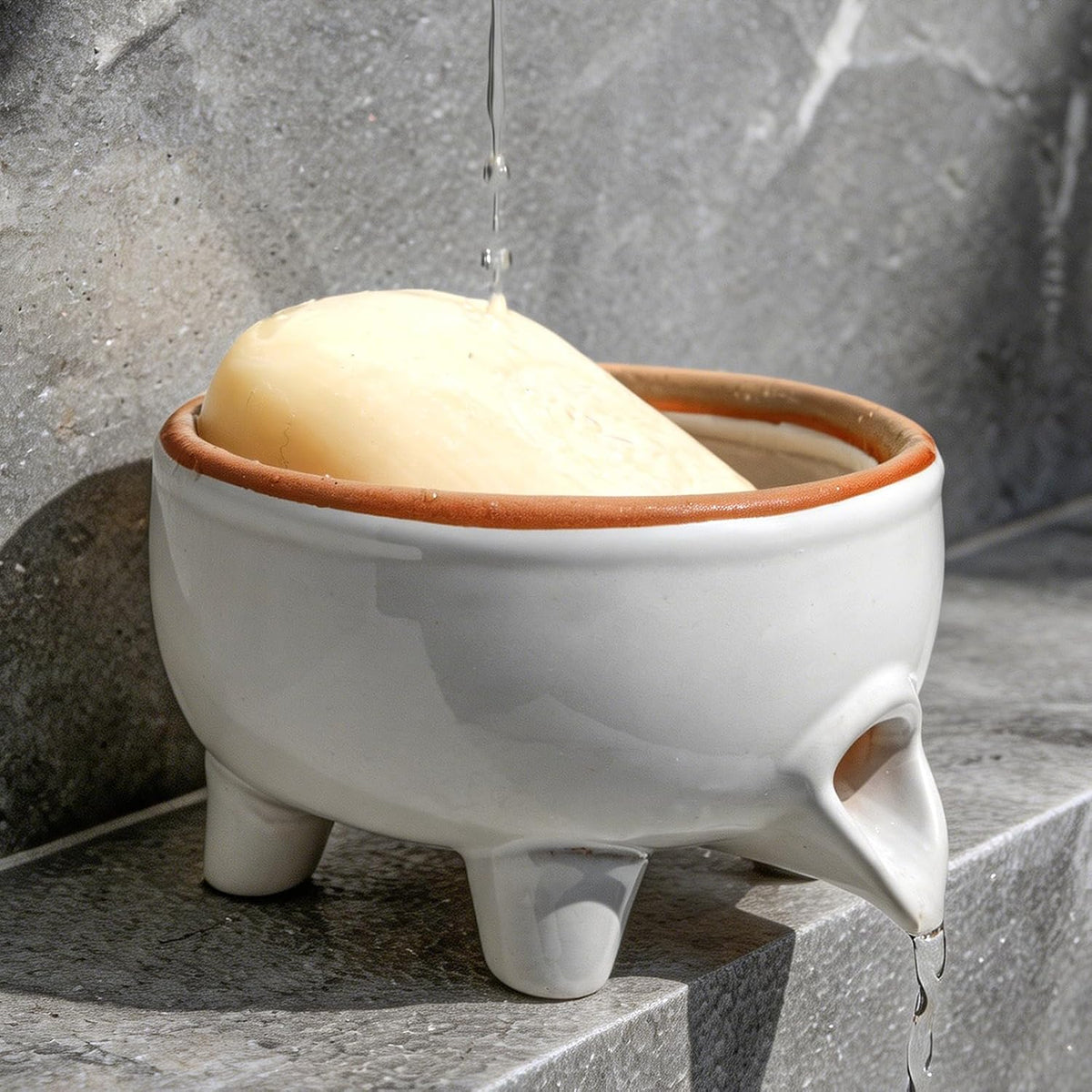 Soap Dish, Self Draining Ceramic Soap Holder for Shower, Bath, Kitchen Sink
