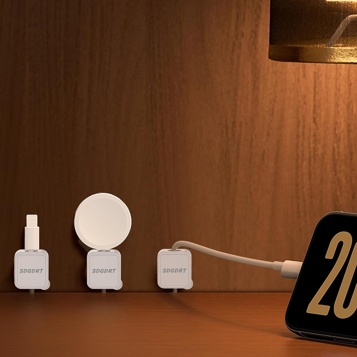 12 Pack Mini Magnetic Cord Holder, Residue-Free Self Adhesive Auto-Lock Cable Clips, Reusable Wire Keeper for Desktop, Car, Nightstand, Charging & Earphone Wires, White Cable Organizer Clips