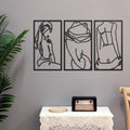 Peryiter 3 Pcs Modern Minimalist Wall Decor Abstract Metal Wall Art Metal Line Art Woman Body Artwork for Bedroom Bathroom Living Room(Black)