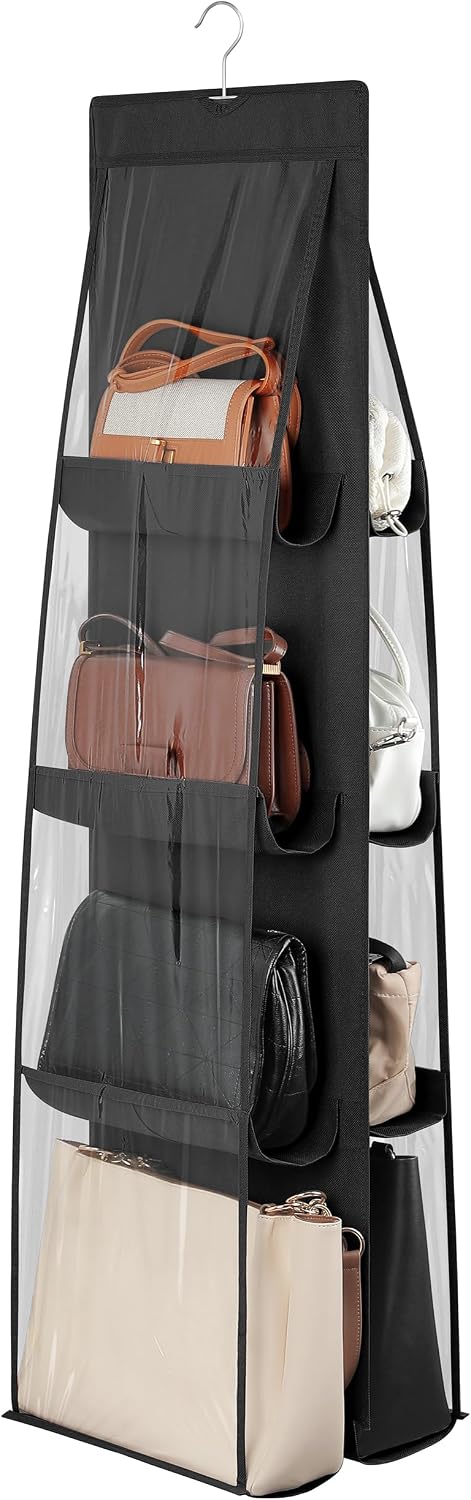 8-Pocket Hanging Handbag Purse Organizer for Closet, Black