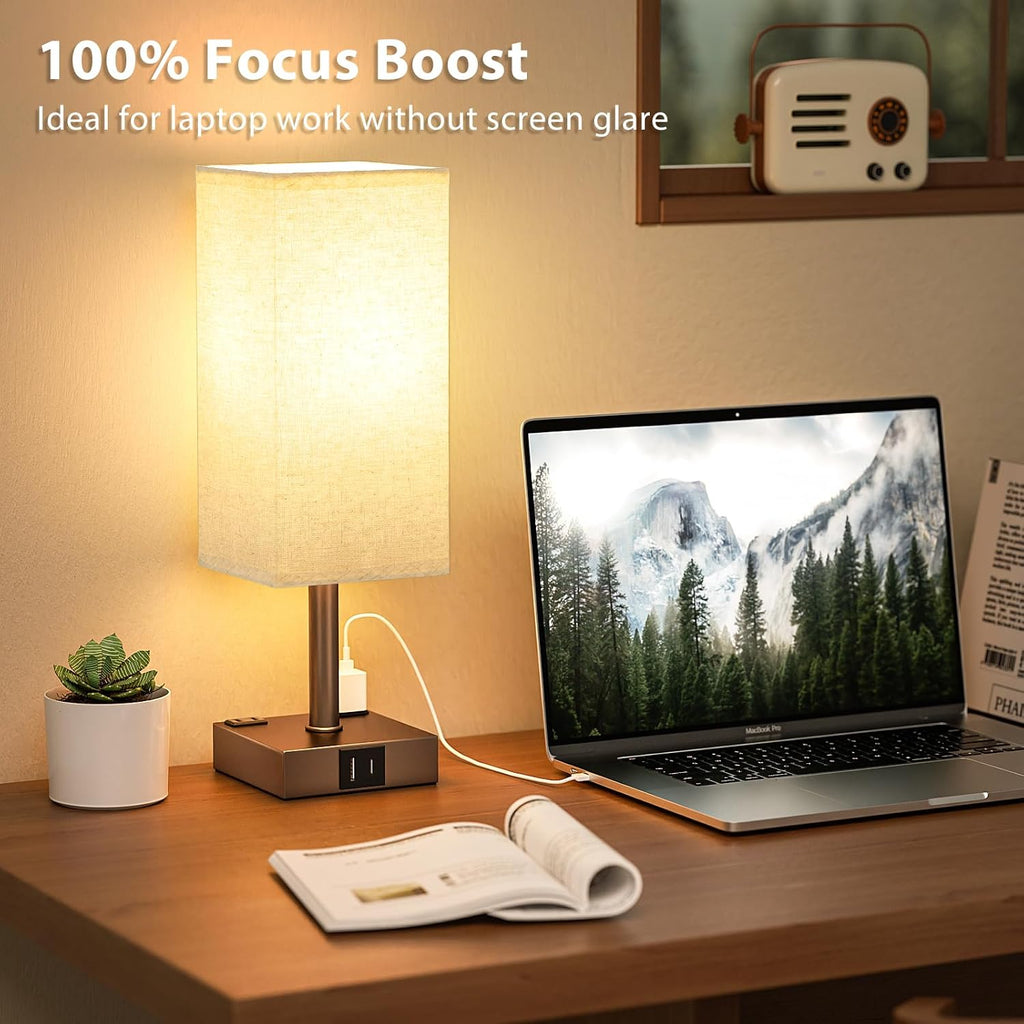 Brown Touch Lamps Set of 2 for Bedroom - Dimmable, USB C+A, 2 AC Outlets