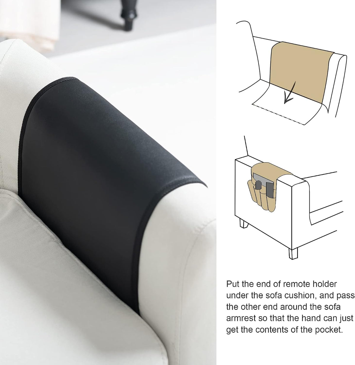 PU Leather Sofa Armrest Organizer, Armchair Magazine Holders, Waterproof Remote Holder for Recliner Couch with 1 Large Pocket, 4 Small Pockets for Magazine, Remote, Phone, Ipad, Books (Black)