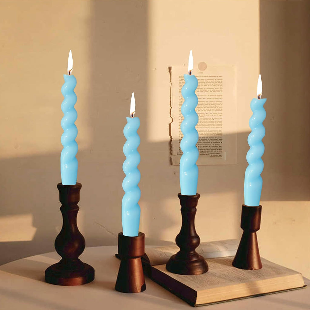 Spiral Taper Candle Blue Candlesticks,7 Inch Short Tapered Candles Unscented Candle Sticks Twisted Taper Candles for Holiday Dinner Party
