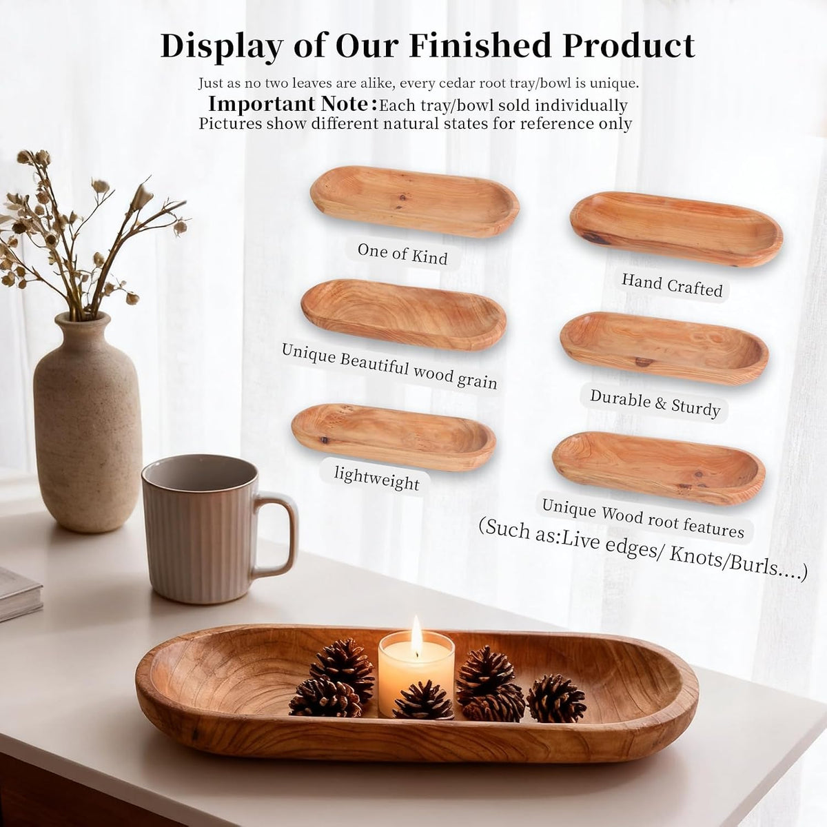14.17" Wood Cedar Decorative Bowl, Fruit tray, Medium Size
