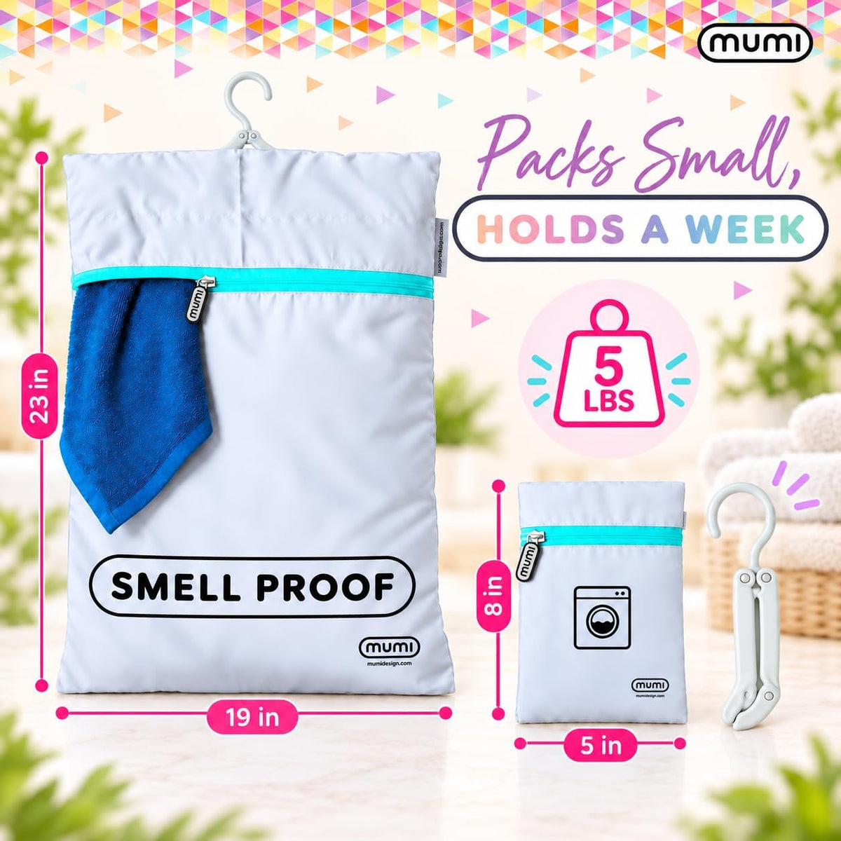 MUMI Smell-Proof Travel Laundry Bag with Folding Hanger, Orange