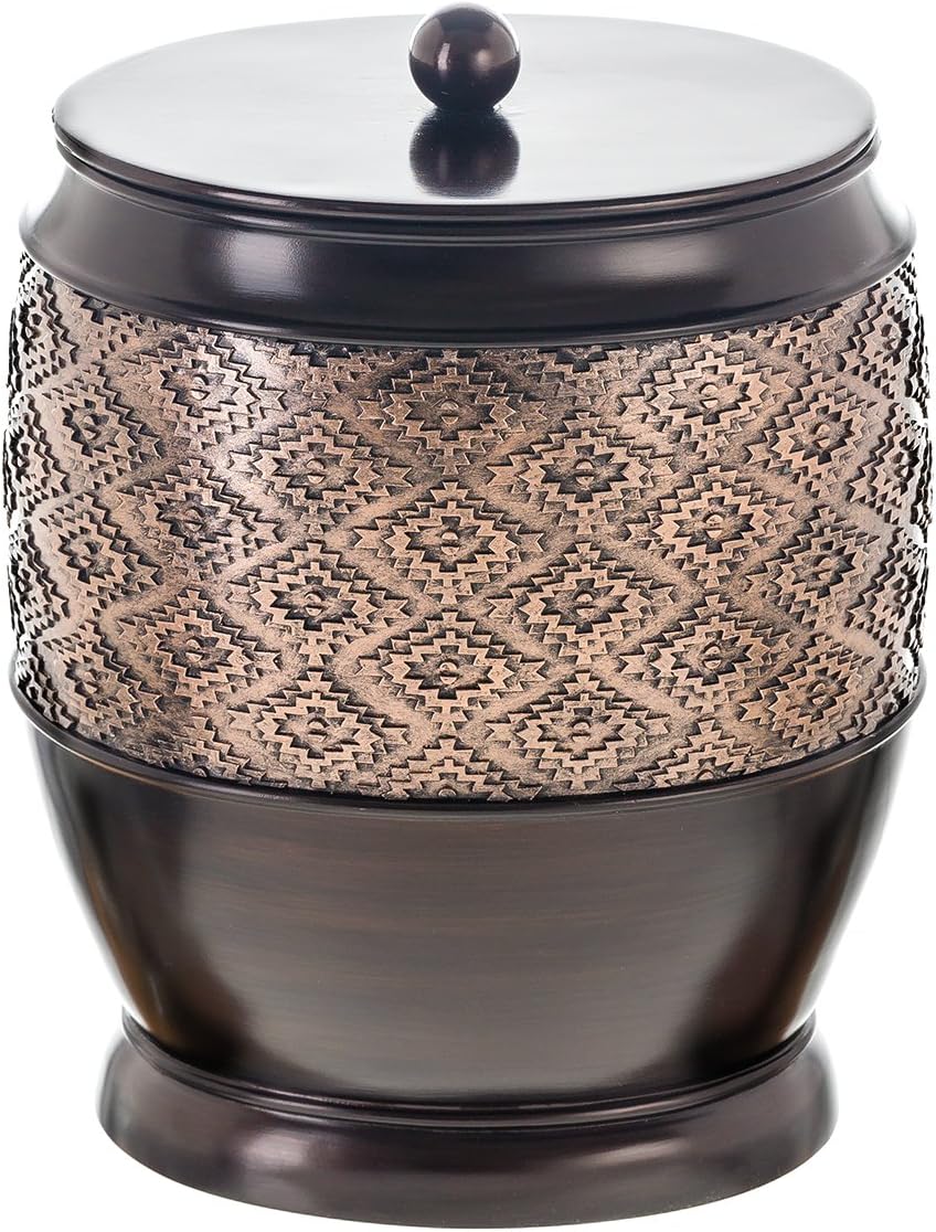 Creative Scents Dublin Brown Small Bathroom Trash Can with Lid - 1.3 Gal / 4.8L Decorative Oval Waste Basket - Durable Resin Garbage Can for Bathroom, Bedroom, Office Decor - Mini Wastebasket Bin