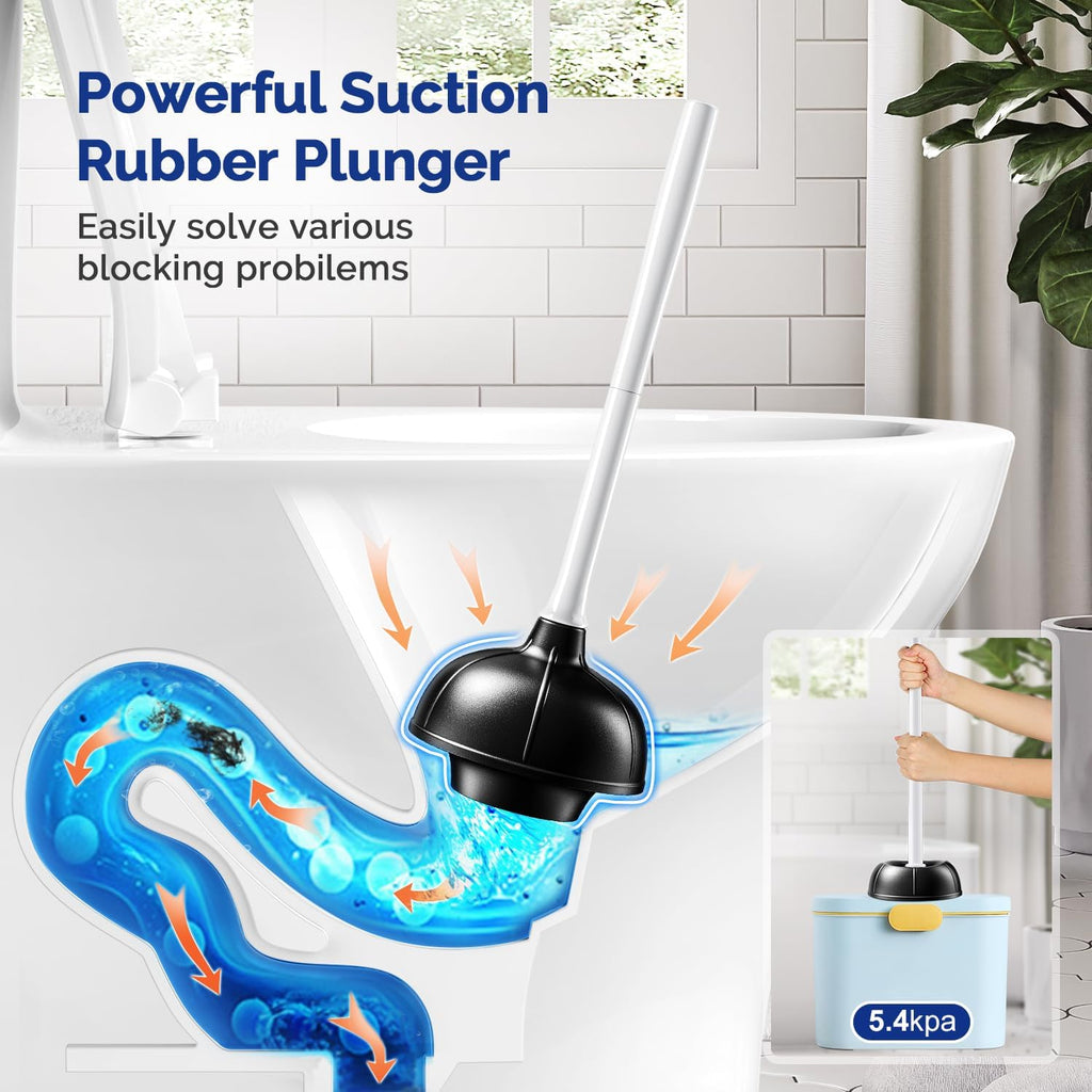 HAMITOR Toilet Plunger Brush Set: Curved Bristles Design for Deep Cleaning