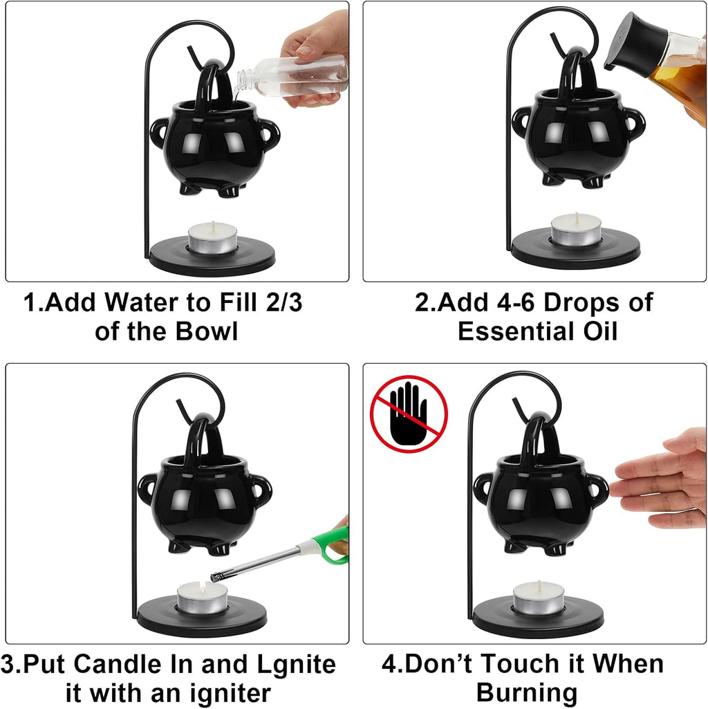 2 Pcs Halloween Wax Melt Warmer, Witch Hanging Cauldron Oil Burner