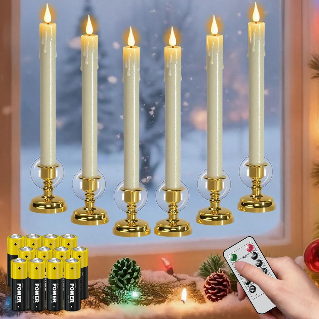 Eldnacele Ivory Christmas Flameless Window Candles with Remote and Timer