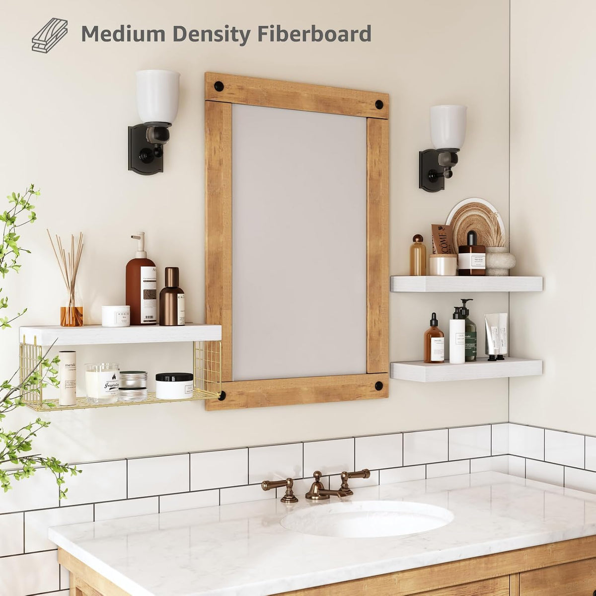QEEIG Bathroom Shelves Over Toilet Wall (White and Gold, Set of 3, 15.7")