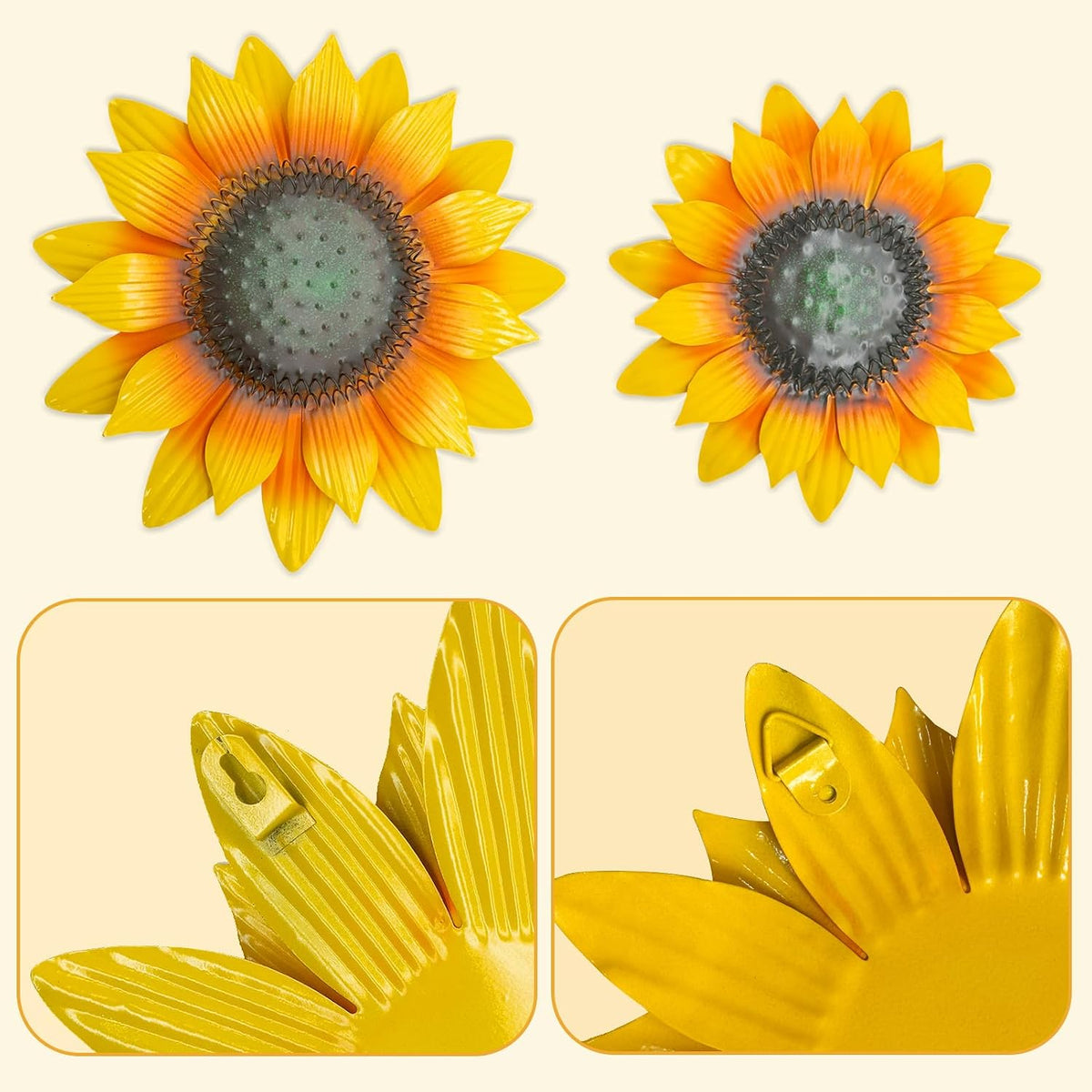 LWINGFLYER Metal Sunflower Wall Decor 12'' & 8" Assorted 3D Metal Wall Art for Sping Garden Fence Farmhouse Kitchen Bathroom Outdoor Indoor Decoration, Set of 3