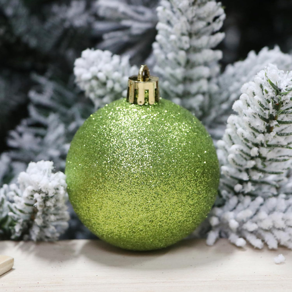 YYCRAFT Glitter Lime Green Shatterproof Christmas Ornament 10cm Unique Color Ornament for Holiday Decor Wreaths Garlands Box Set (4 Pack,Lime Green)