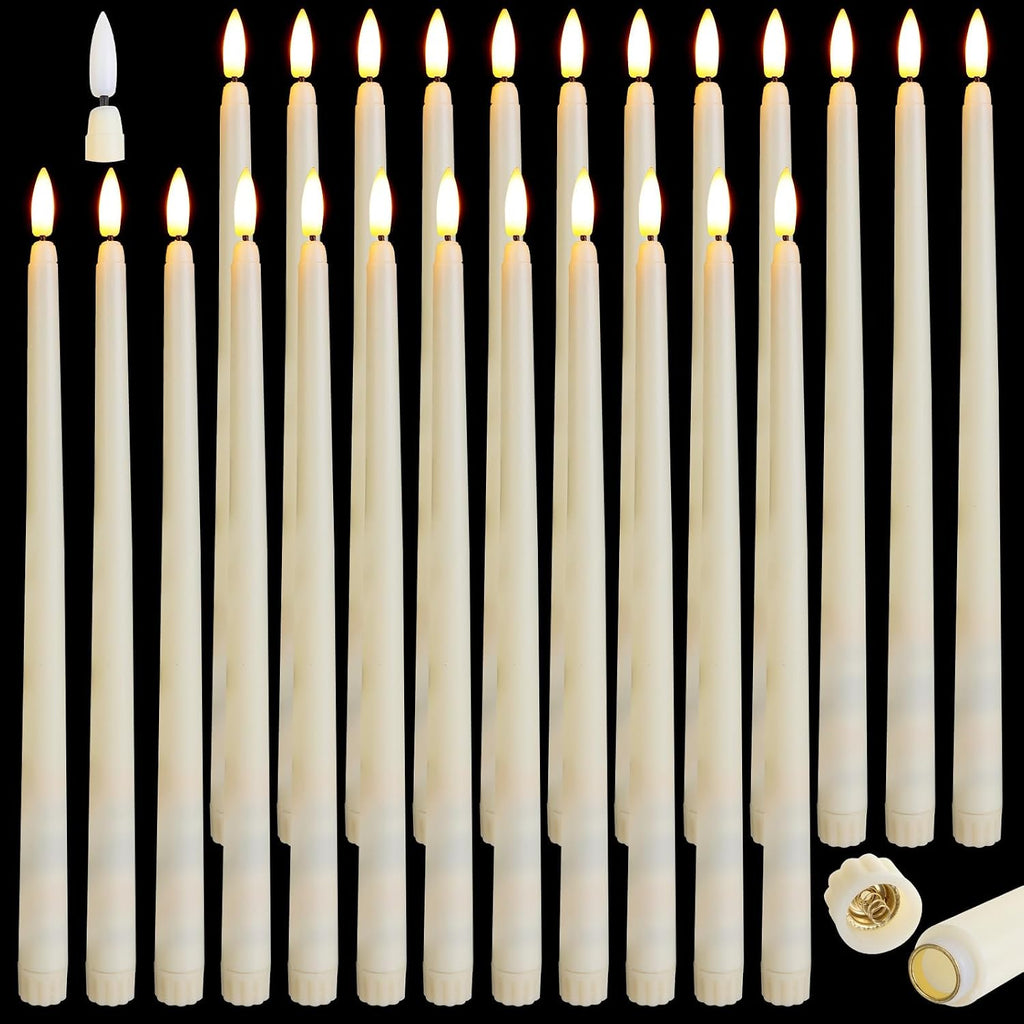 Baquler 24 Pcs 12.4 Ivory Flameless Taper Candles Bulk