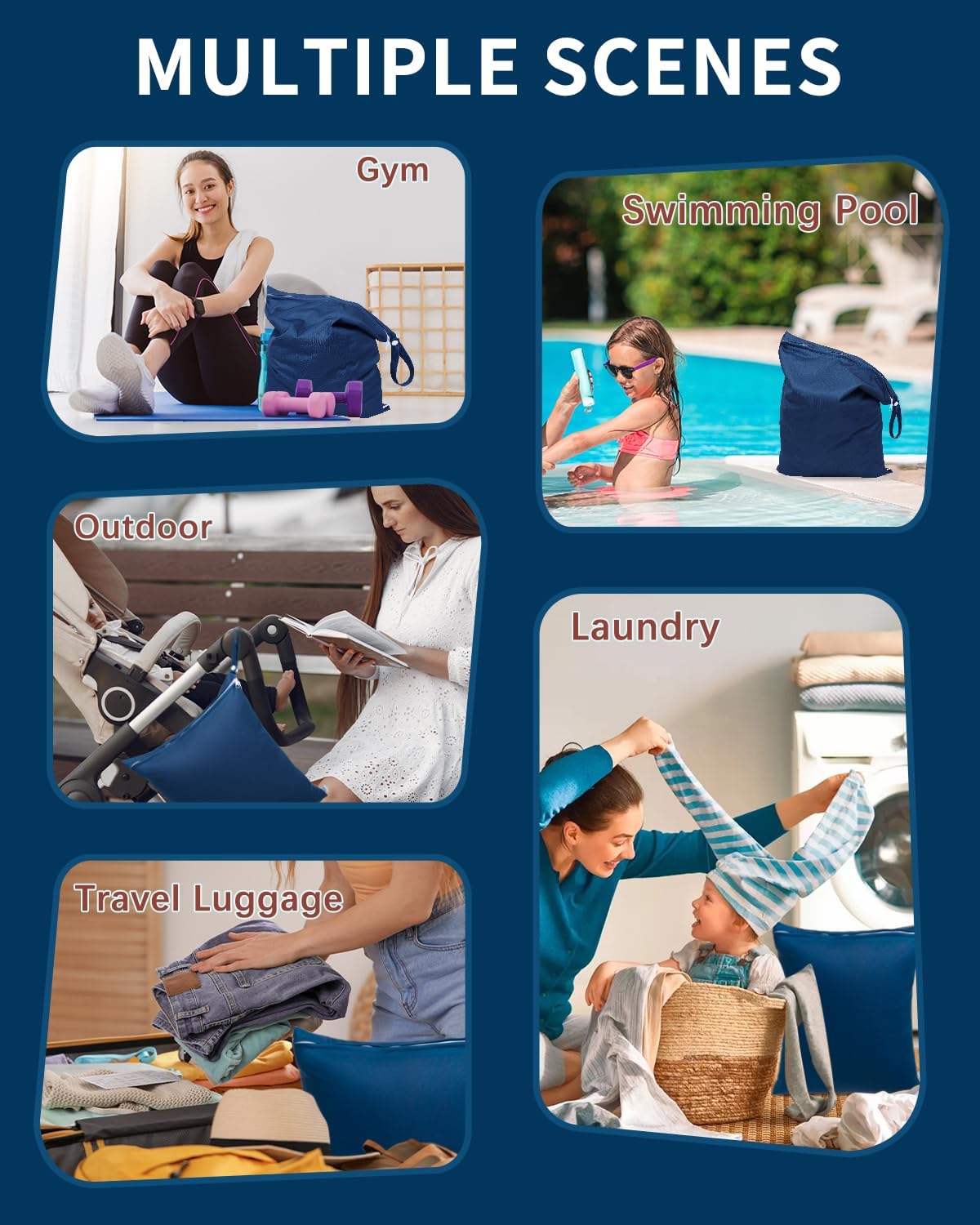 babygoal Travel Laundry Bags 2 Pack, Ideal for Travel, Gym and Swimming-Washable Waterproof Wet Dry Bags for Dirty Clothes, Bathing Suits and Swimsuits(olive green and lake blue)