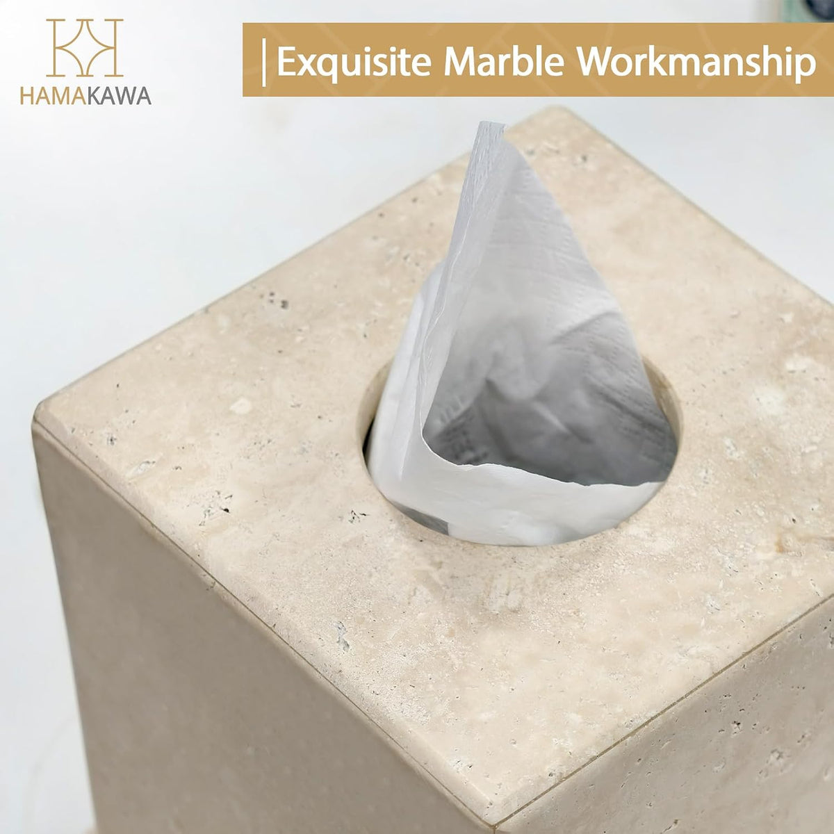 Natural Marble Tissue Box Cover, Beige Tissue Box Holder
