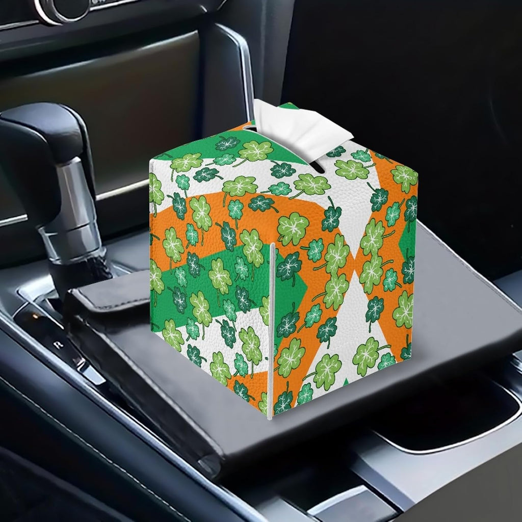 Happy St.Patrick's Day Napkin Tissue Box Cover PU Leather Modern Cube Tissue Case Holder for Bedroom Dresser, Tabletop, Nightstand, Dining Table Home Decoration,Green