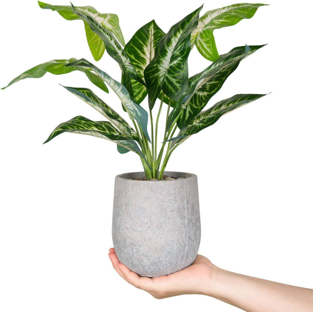 Der Rose 16" Fake Plant Potted Taro Leaf with Rocks for Home Decor