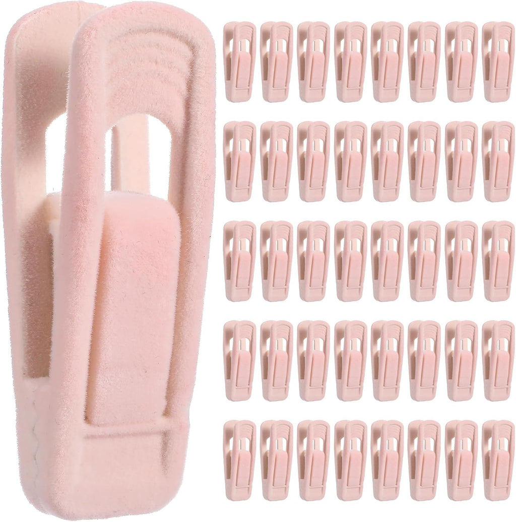 40 Pcs Pink Velvet Hangers Clips Pant Hangers Velvet Clips Non-Slip Pant Skirt Clip Multi-Purpose for Shower Curtains and Clothing