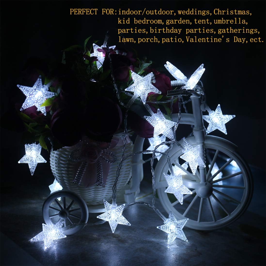 Led Star String Lights,Outdoor Battery Operated String Lights White Fairy Lights,16.4 Feet 50 LED Waterproof Christmas Tree Lights for Indoor Wedding Halloween Camping Umbrella Birthday Party
