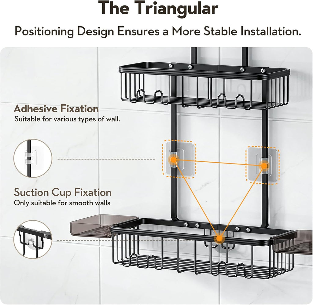 Shower Caddy Hanging, Never Rust Shower Organizer Hanging, Aluminum Shower Racks for Inside Shower with Hooks for Razor, Bathroom Organizers and Storage with Soap Holder, Black
