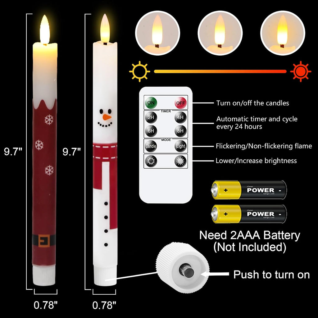 Wondise Christmas Snowman Flameless Taper Candles with Remote Timer