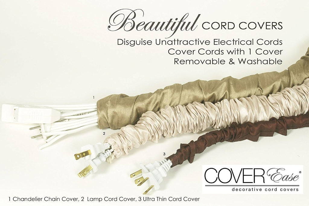 Cream COVEREase Cord Cover 9 ft Faux Silk Fabric Lamp Cord Cover - Cable Sleeve, Wire Cover, Cord Hider for Cable Management for Electrical Lighting Fixtures (2 Pack)
