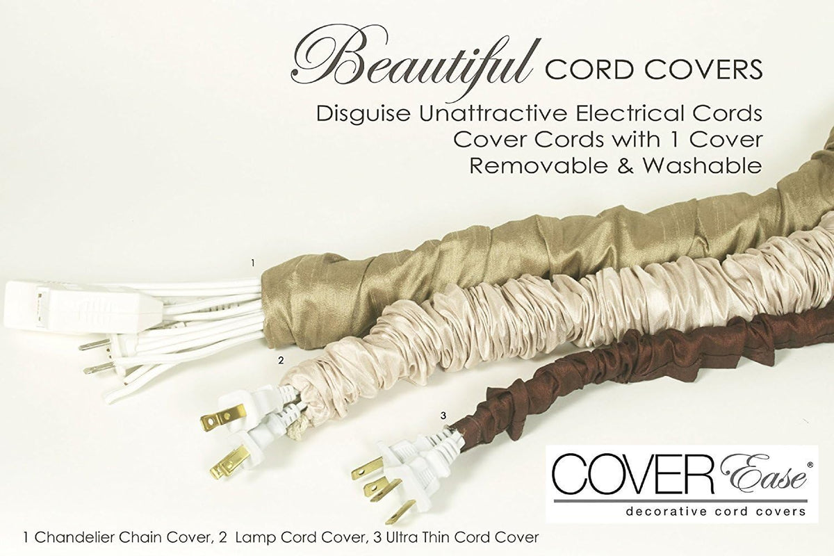 Cream COVEREase Cord Cover 9 ft Faux Silk Fabric Lamp Cord Cover - Cable Sleeve, Wire Cover, Cord Hider for Cable Management for Electrical Lighting Fixtures (2 Pack)