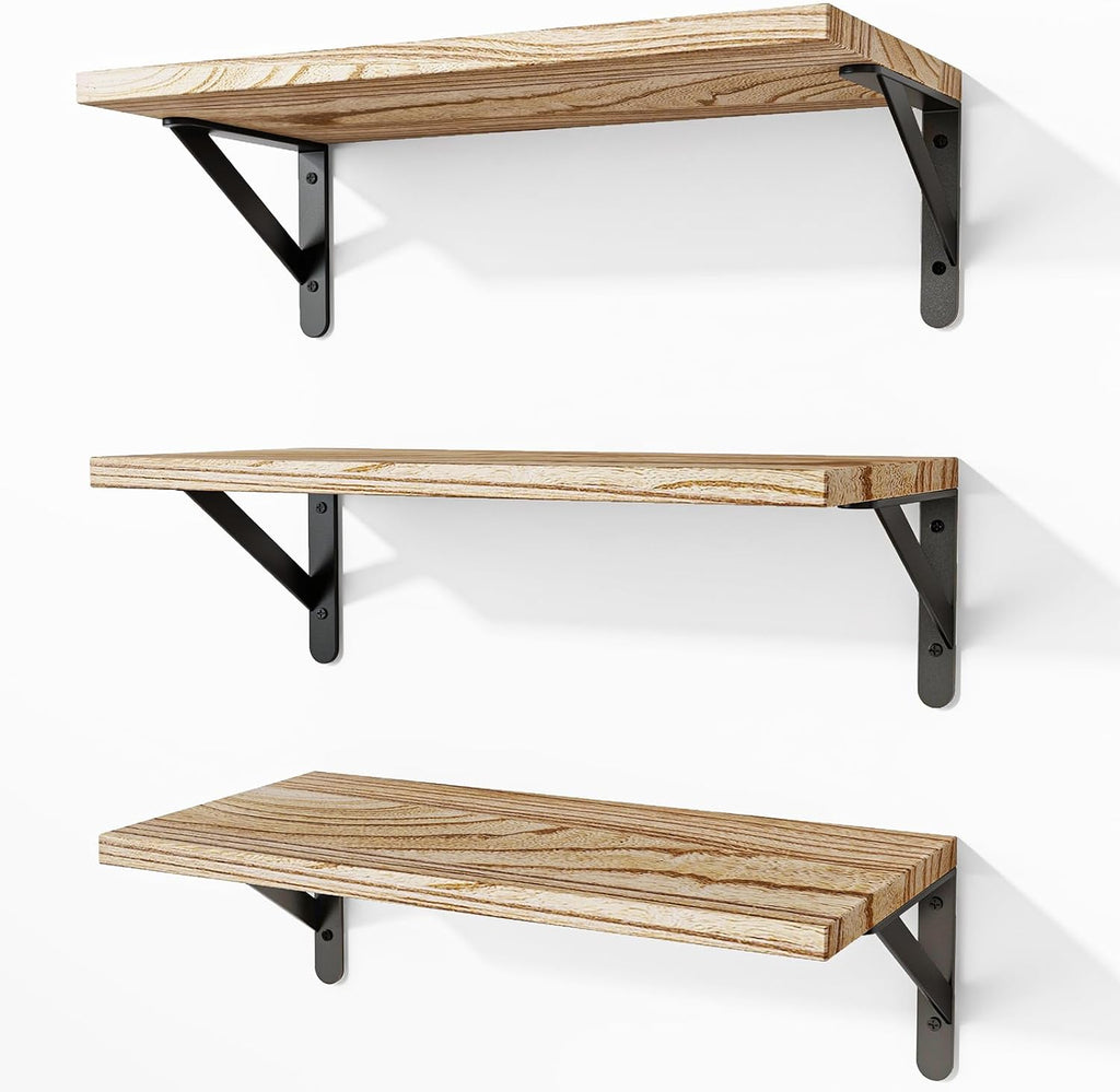 Fixwal Wall Floating Shelves for Decor (Light Brown, Set of 3, 16.5 Inch)