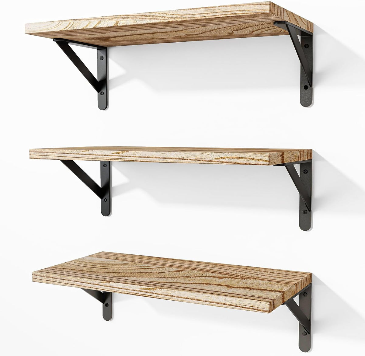 Fixwal Wall Floating Shelves for Decor (Light Brown, Set of 3, 16.5 Inch)