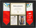 Graduation Shadow Box Frame 26x20 Inch, Display Regalia Stole & Certificate & Photos, Wall Mountable Keepsake Case with Tempered Glass, 8.5x11 for Diploma, 5x7 for Pictures, Black MDF
