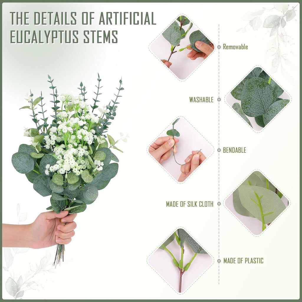 200 Pcs 4 Kinds Artificial Eucalyptus Stems