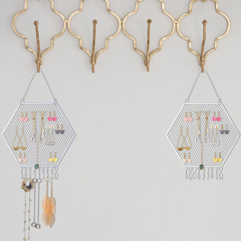 Jetec 2 Pcs Hanging Earring Organizer Jewelry Earring Wall Holder, White