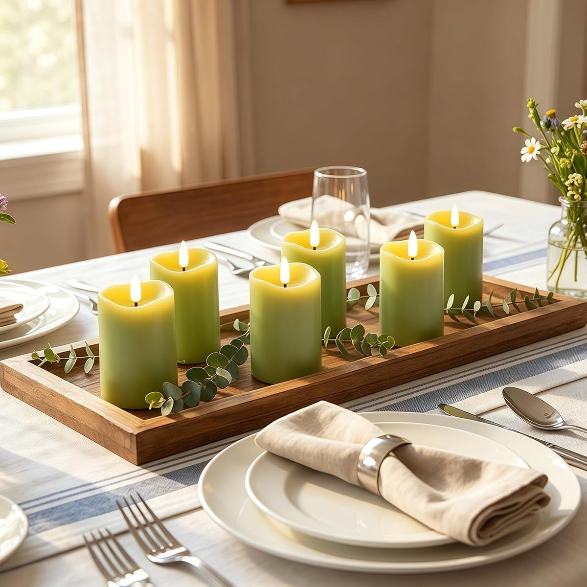 Sage Green Flameless Votive Candles with Remote Batteries Set of 6
