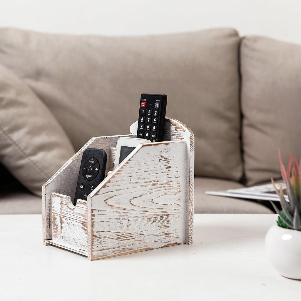 3 Slot Rustic Wooden Remote Control Frame Media Organizer, Office Supply Storage Rack,Pen storage box