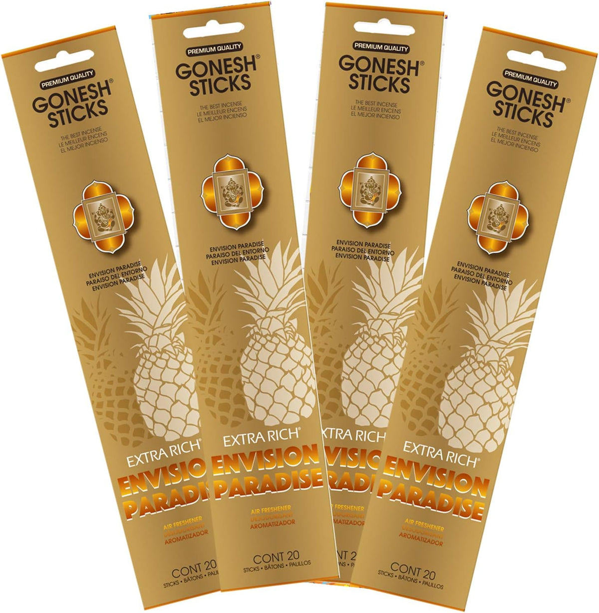 Gonesh - Extra Rich Scented Incense Sticks - Non-Toxic 10” Slow Burn Aromatic Sticks - Envision Paradise - 80 Pack