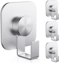 Aikzik 4 Pack Large Heavy Duty Wall Hooks - 26lb Max, Stainless Steel Adhesive Towel Hooks for Hanging Coat, Towel, Robe, Keys, Sticky Shower Hook for Door, Home, Bathroom, Kitchen, Office- Silver