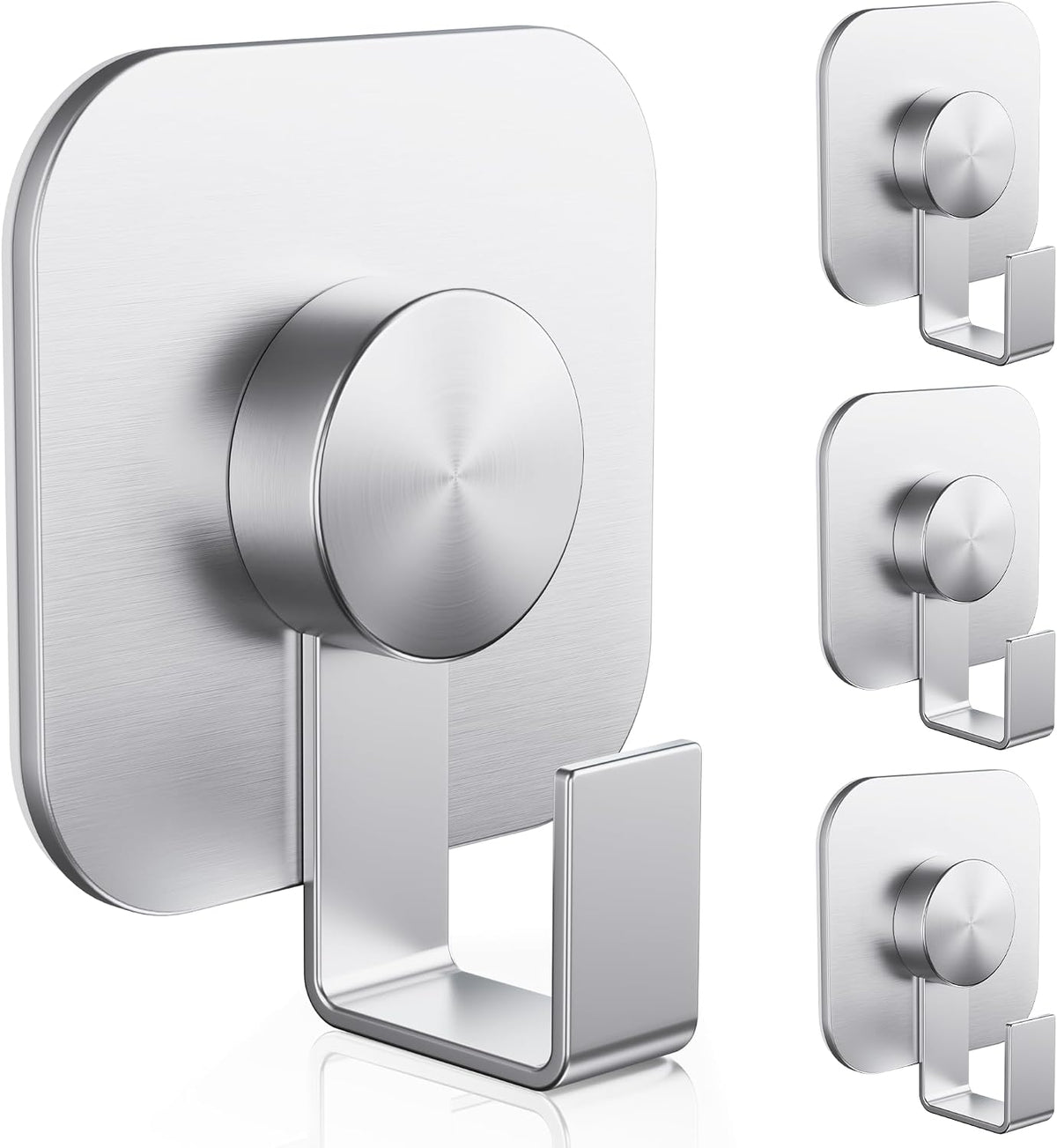 Aikzik 4 Pack Large Heavy Duty Wall Hooks - 26lb Max, Stainless Steel Adhesive Towel Hooks for Hanging Coat, Towel, Robe, Keys, Sticky Shower Hook for Door, Home, Bathroom, Kitchen, Office- Silver