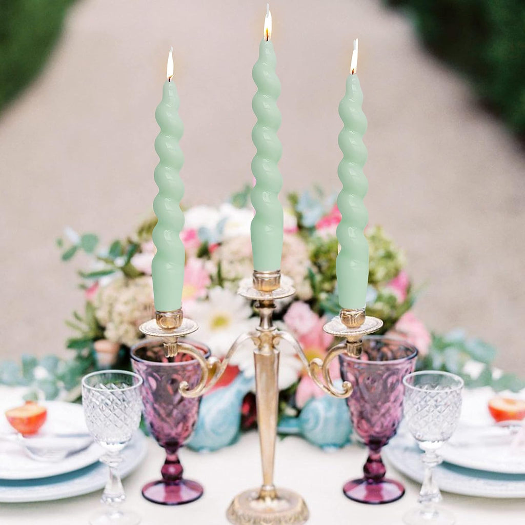 Light Green Spiral Taper Candles Set of 2, 7.5 Inch Unscented for Wedding