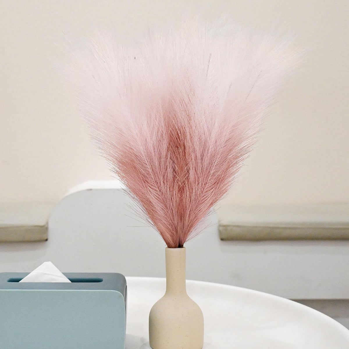 6 PCS Faux Pampas Grass Arrangement - 18"/45cm Artificial Fluffy Pompous Grass Stems for Boho Chic Home and Wedding Decor (Pink Gradient)