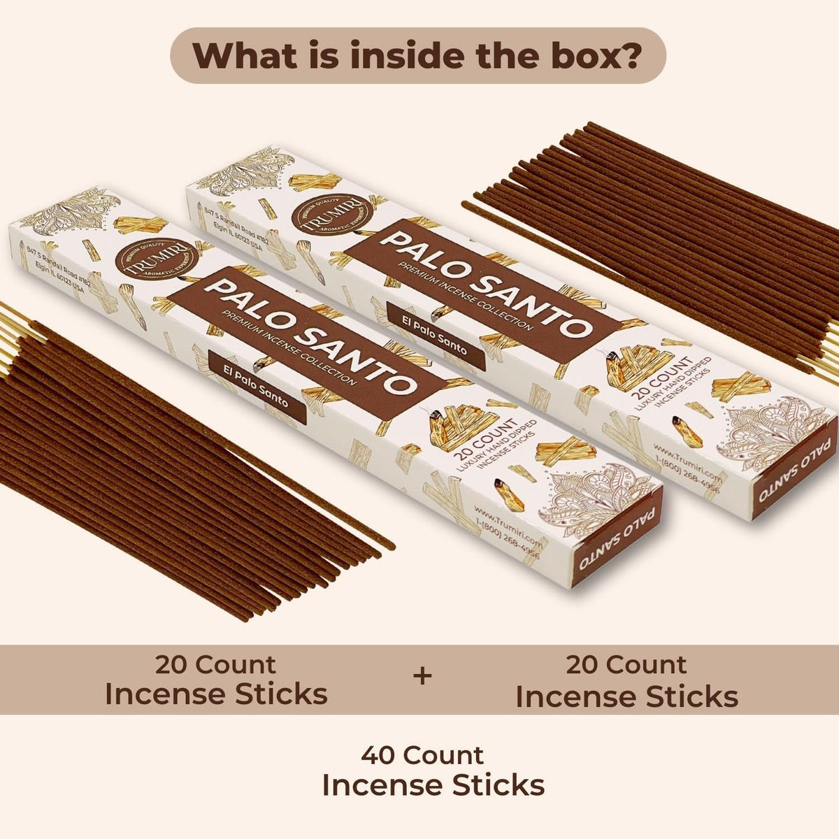 Palo Santo Incense Sticks - Incienso de Palo Santo - Total 40 Insence-Sticks - Dual Pack of 20 Insense - Inciensos - Inscents - Natural Non Toxic Ingredients - Incents - Incence