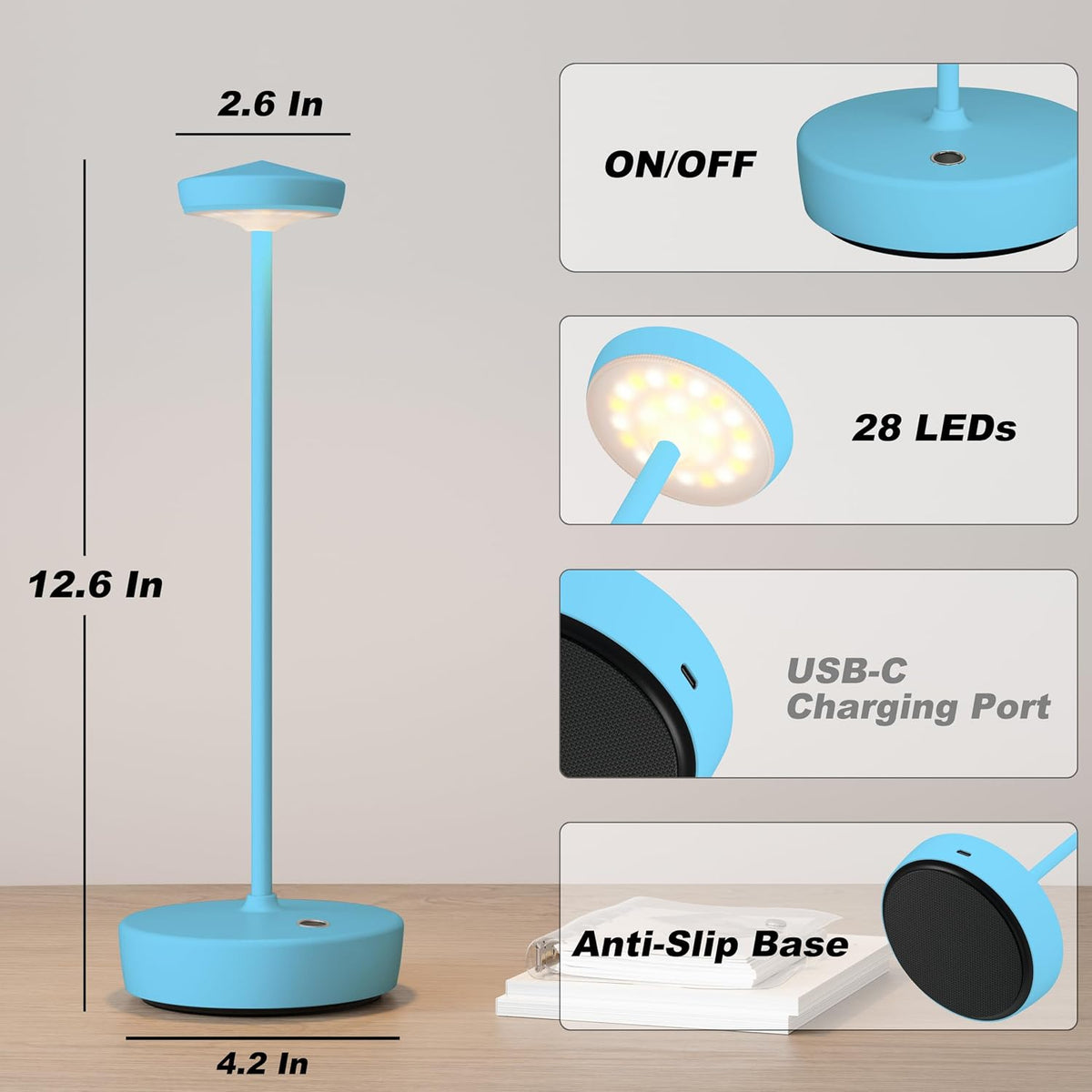 TBBGA 1 Pack Cordless Table Lamp Rechargeable, 5000mAh Battery Table Light