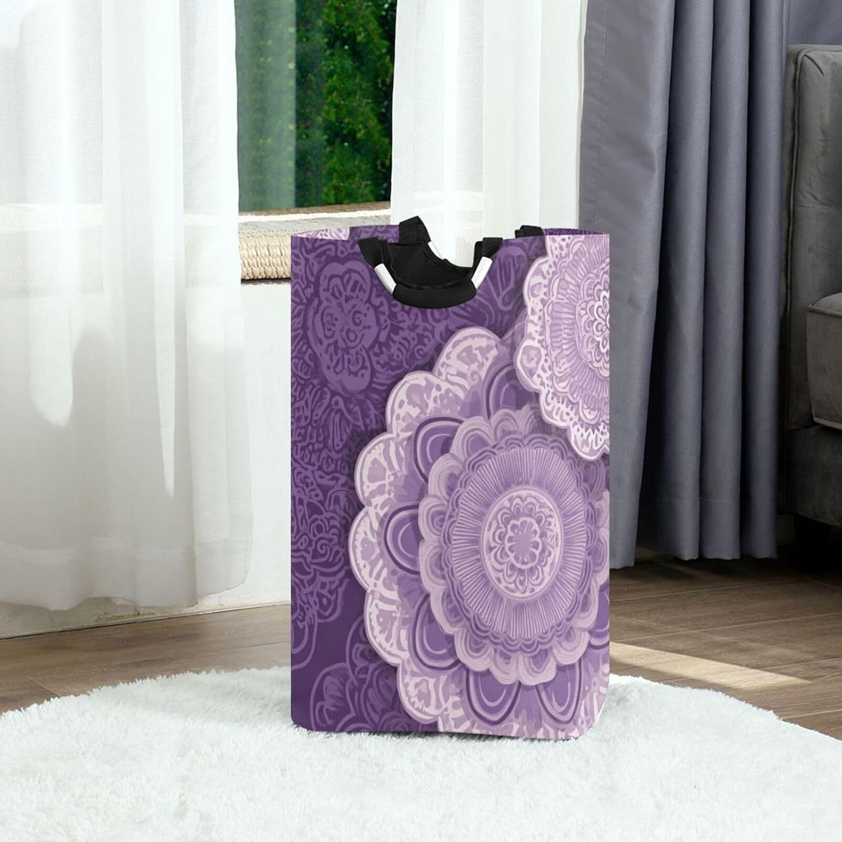 Nander Laundry Basket Purple Mandala Boho Large Hamper Foldable Bag for Dirty Clothes Organizer Laundry Bag Picnic Baskets Print Toy Gift Organizer