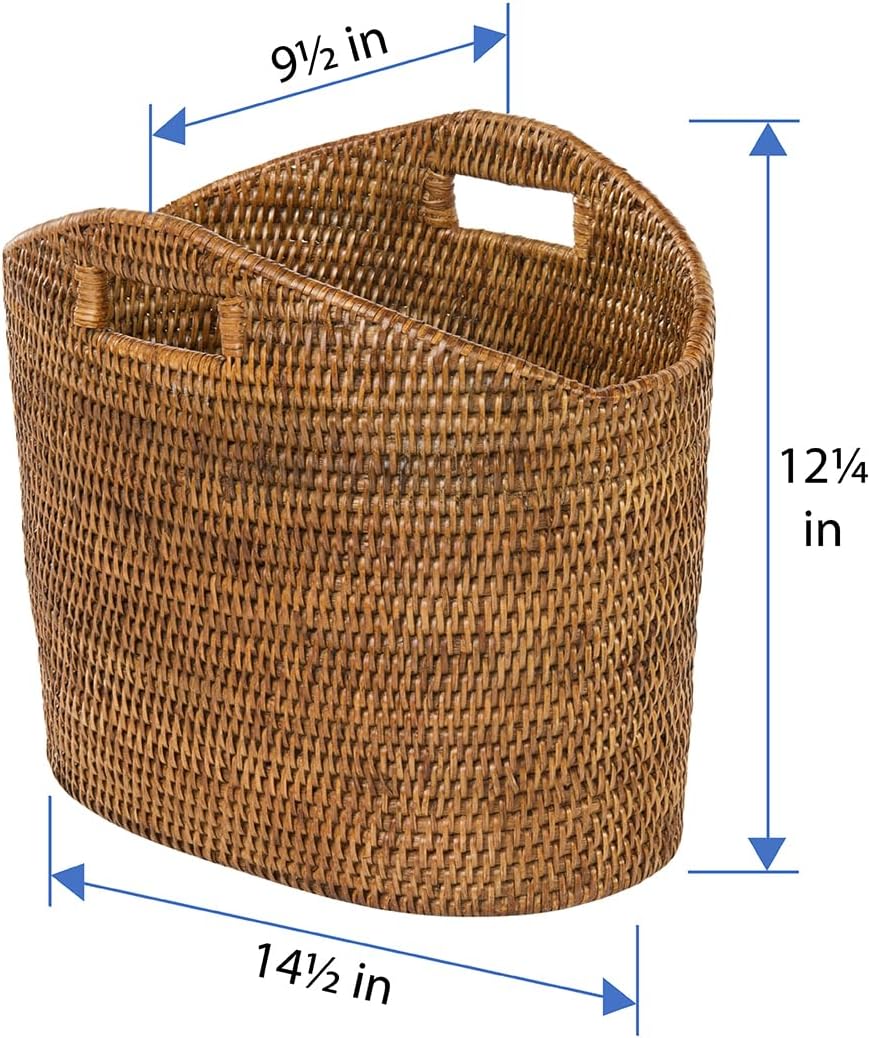 KOUBOO La Jolla Oval Rattan Magazine Rack, Woven Organizer, Honey Brown