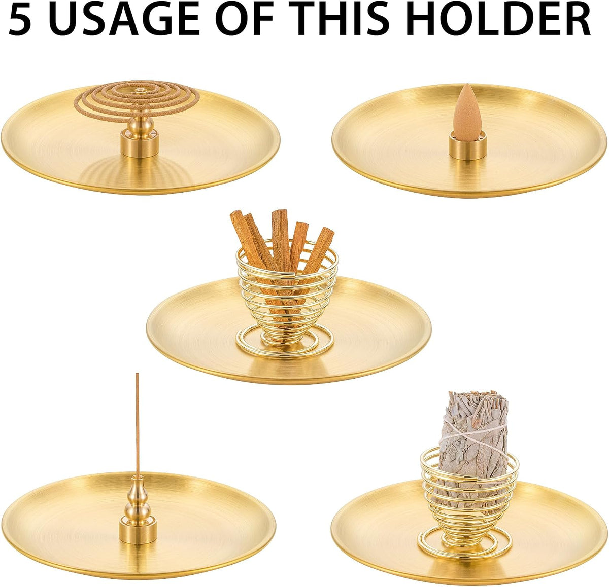 4 in 1 Brass Gourd Incense Burner Sticks Cones Coils Ash Catcher Home Decor