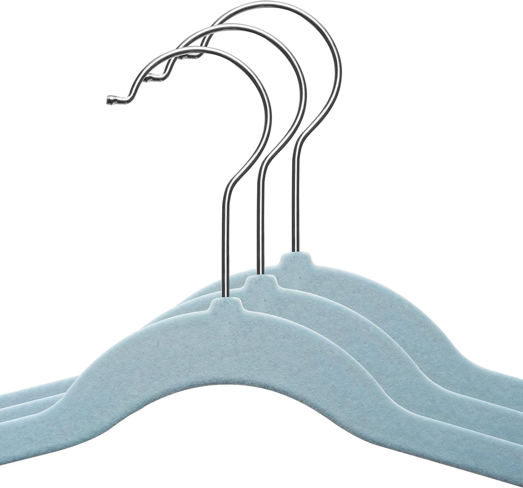 TechZoo 50 Pack Premium Baby Velvet Hangers (Blue) - 11.8" Inches Non-Slip, Ultra-Slim & Space-Saving Toddler Hangers - 360° Rotating Hook, Strong & Durable Hanger for Children, Infant & Toddler