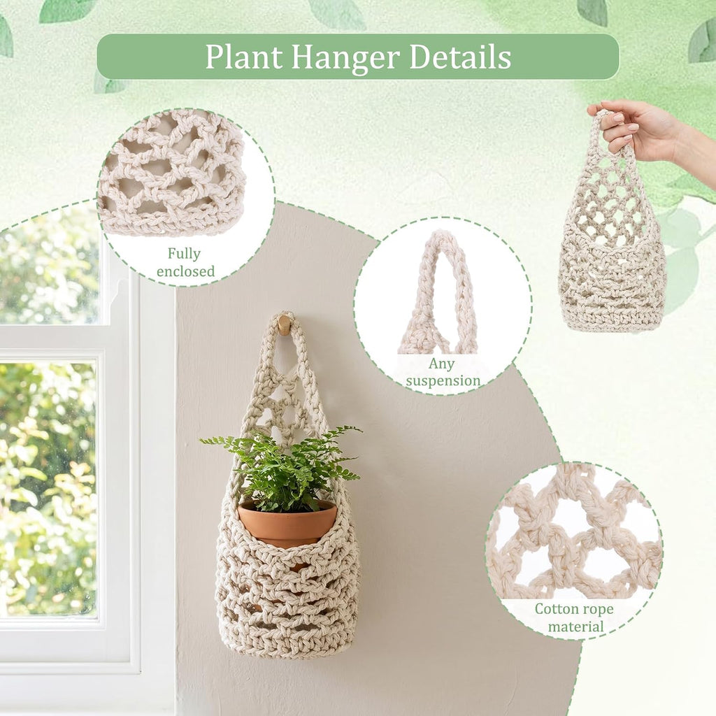 2 Pack 4-inch Macrame Wall Plant Hanger Hanging Planters, Beige
