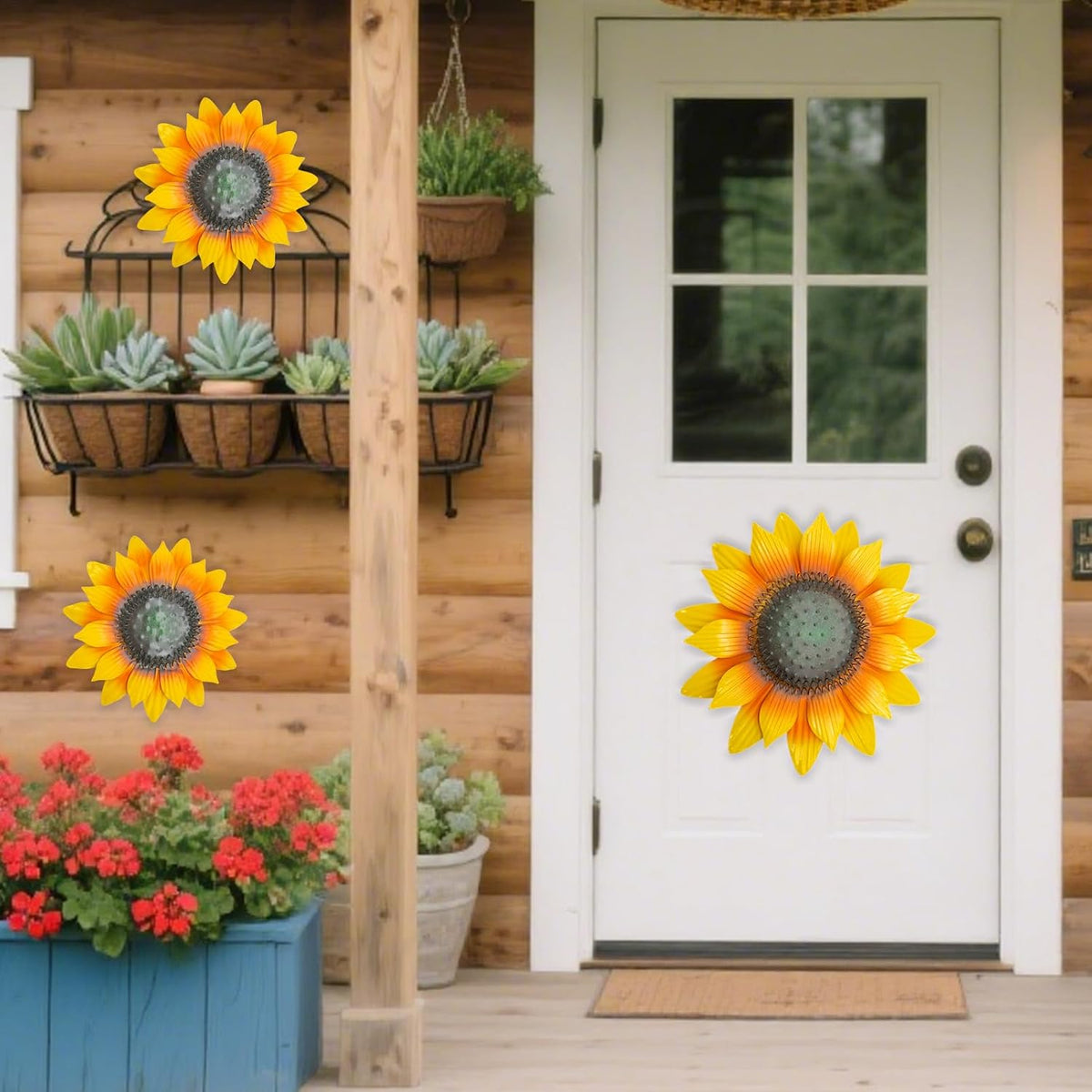 LWINGFLYER Metal Sunflower Wall Decor 12'' & 8" Assorted 3D Metal Wall Art for Sping Garden Fence Farmhouse Kitchen Bathroom Outdoor Indoor Decoration, Set of 3
