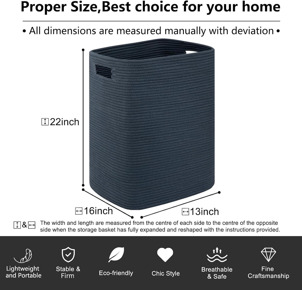 OIAHOMY Laundry Hamper Laundry Basket Cotton Rope Storage Baskets Blue