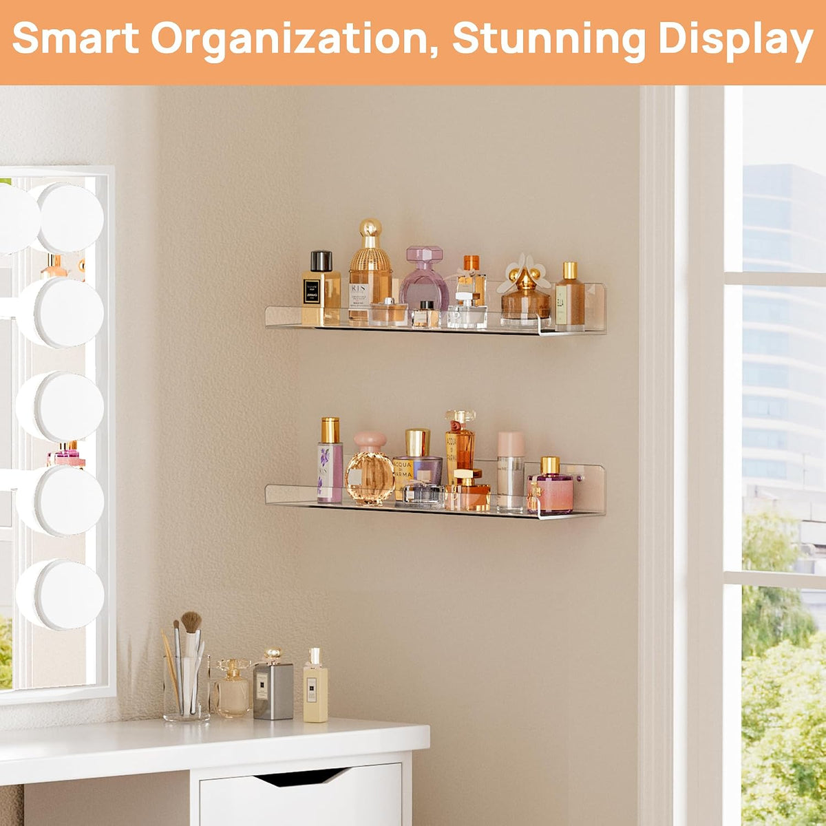 upsimples 2 Pcs 15" Acrylic Shelves for Wall Display and Storage, Clear