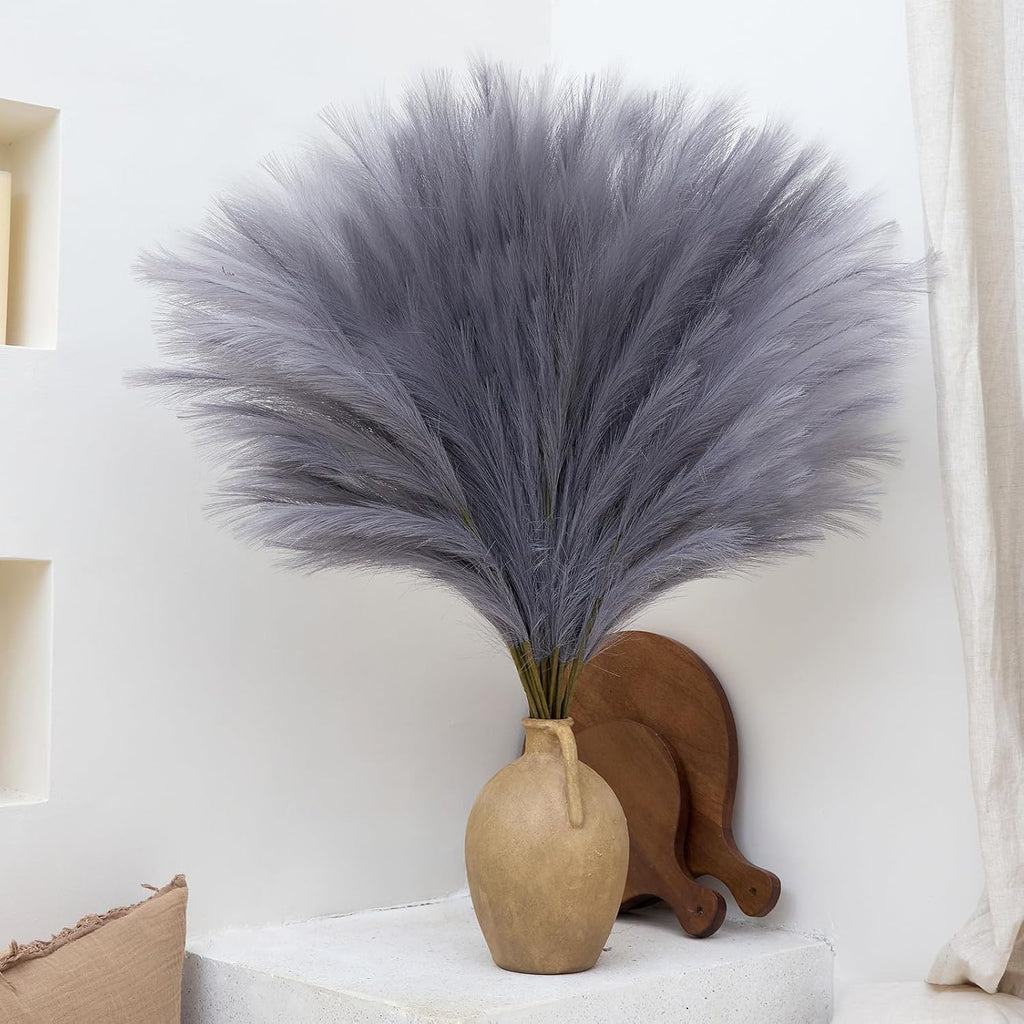 10 Pcs 39''/3.2FT Faux Pampas Grass Decor, Large Tall Fluffy Artificial Fake Flower, Bedroom Decor Boho Decor Pompas Floral for Vase Filler Farmhouse Home Wedding Decor (Grey)
